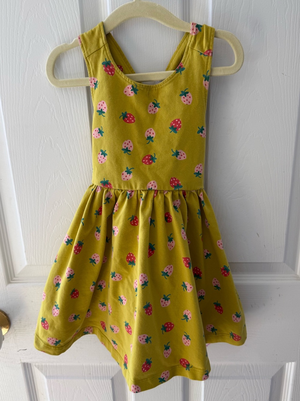 Hanna Andersson Strawberry Print Twirl Dress 3T Mustard Yellow